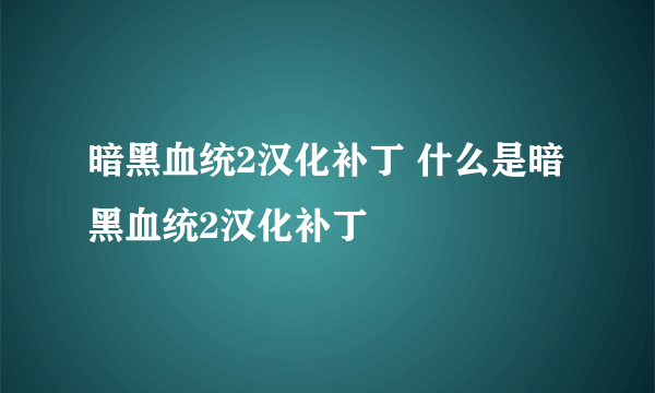 暗黑血统2汉化补丁 什么是暗黑血统2汉化补丁