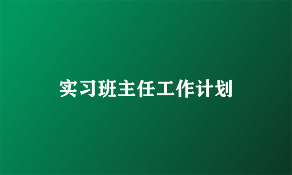 实习班主任工作计划