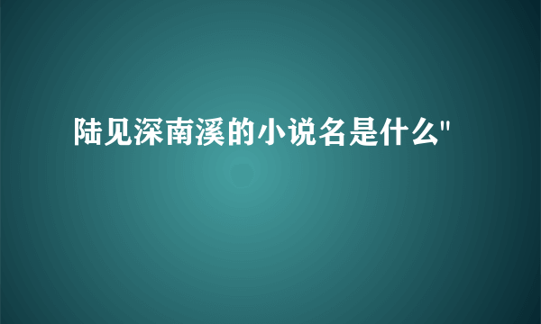 陆见深南溪的小说名是什么