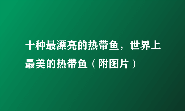 十种最漂亮的热带鱼，世界上最美的热带鱼（附图片）