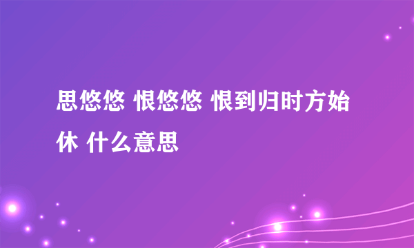 思悠悠 恨悠悠 恨到归时方始休 什么意思