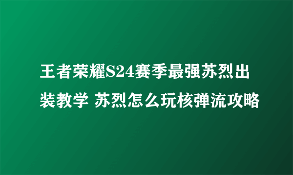 王者荣耀S24赛季最强苏烈出装教学 苏烈怎么玩核弹流攻略