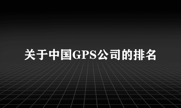 关于中国GPS公司的排名