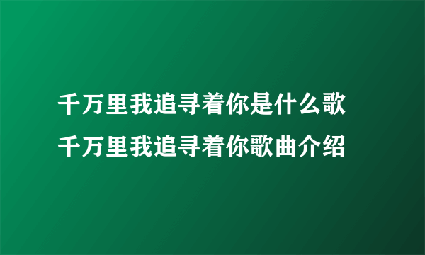 千万里我追寻着你是什么歌 千万里我追寻着你歌曲介绍