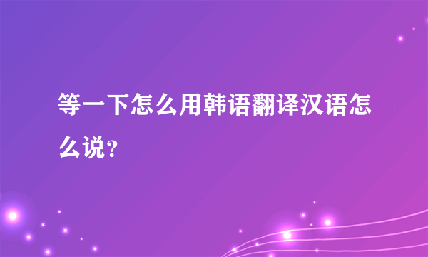 等一下怎么用韩语翻译汉语怎么说？