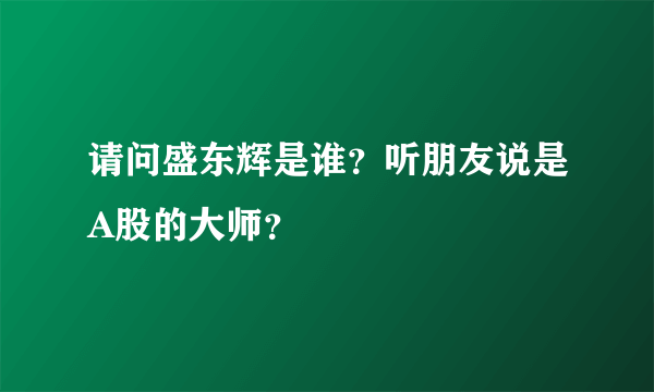 请问盛东辉是谁？听朋友说是A股的大师？