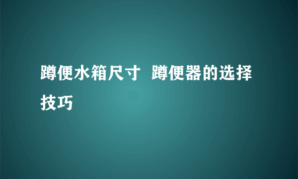 蹲便水箱尺寸  蹲便器的选择技巧