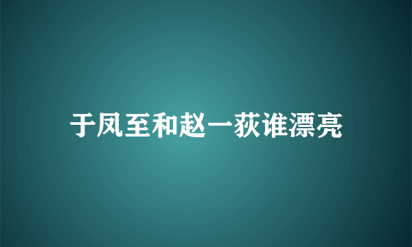 于凤至和赵一荻谁漂亮