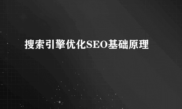 搜索引擎优化SEO基础原理