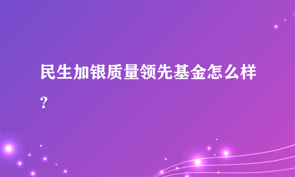 民生加银质量领先基金怎么样？