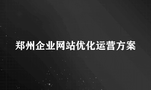 郑州企业网站优化运营方案