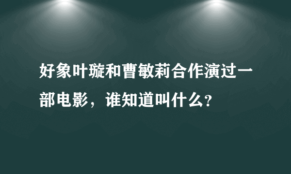 好象叶璇和曹敏莉合作演过一部电影，谁知道叫什么？