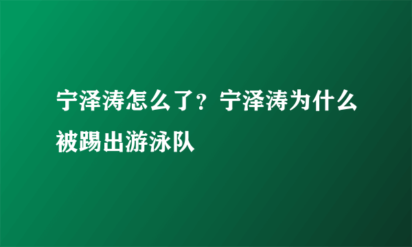 宁泽涛怎么了？宁泽涛为什么被踢出游泳队