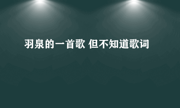 羽泉的一首歌 但不知道歌词