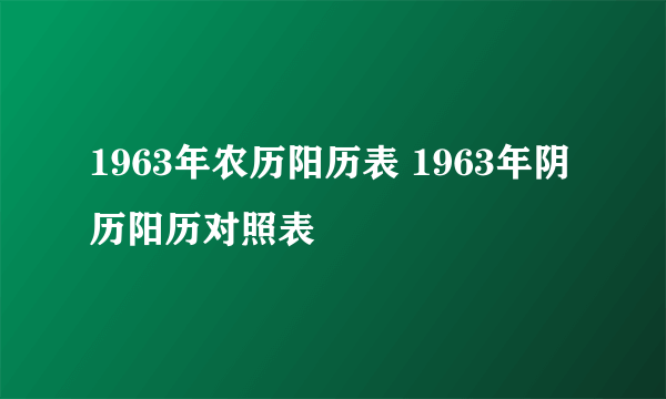 1963年农历阳历表 1963年阴历阳历对照表