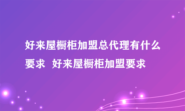 好来屋橱柜加盟总代理有什么要求  好来屋橱柜加盟要求