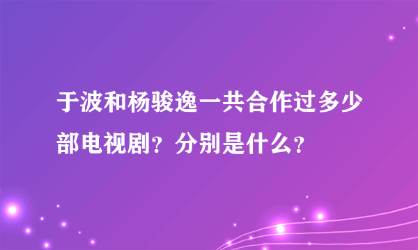 于波和杨骏逸一共合作过多少部电视剧？分别是什么？