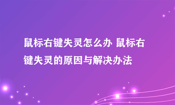 鼠标右键失灵怎么办 鼠标右键失灵的原因与解决办法