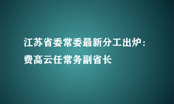 江苏省委常委最新分工出炉：费高云任常务副省长