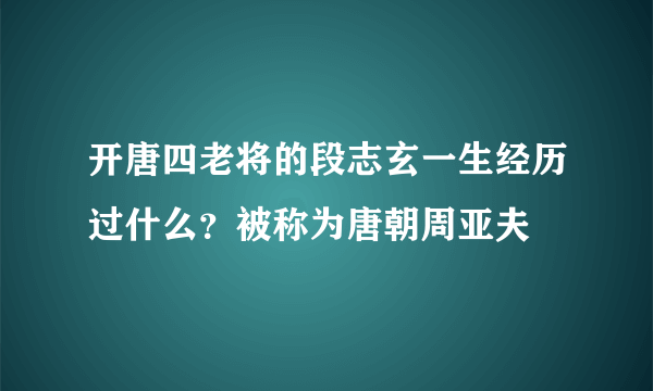 开唐四老将的段志玄一生经历过什么？被称为唐朝周亚夫