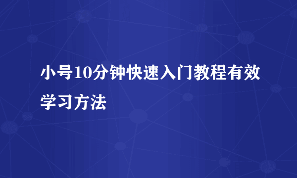 小号10分钟快速入门教程有效学习方法