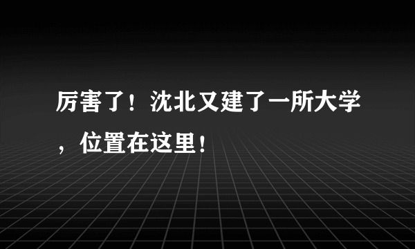 厉害了！沈北又建了一所大学，位置在这里！