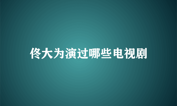 佟大为演过哪些电视剧