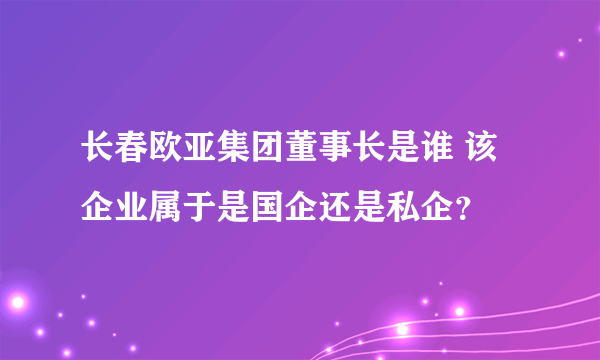 长春欧亚集团董事长是谁 该企业属于是国企还是私企？