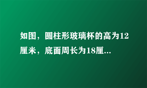 如图，圆柱形玻璃杯的高为12厘米，底面周长为18厘米,在杯内离杯底4厘米的点c处有一滴的蜂蜜，此时？