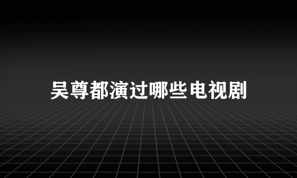 吴尊都演过哪些电视剧