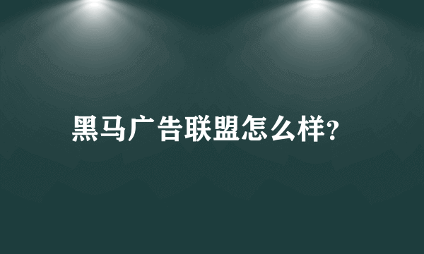 黑马广告联盟怎么样？