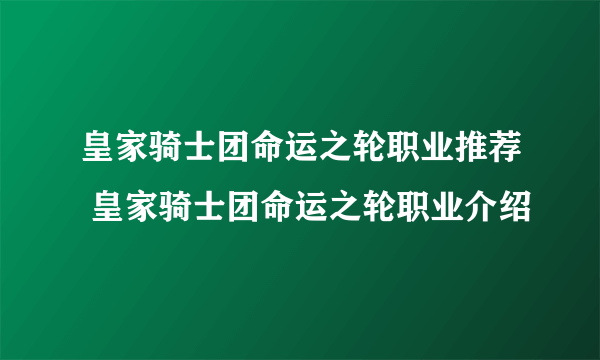 皇家骑士团命运之轮职业推荐 皇家骑士团命运之轮职业介绍