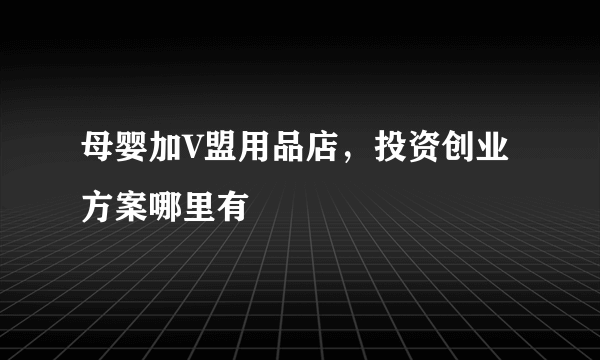 母婴加V盟用品店，投资创业方案哪里有