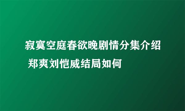 寂寞空庭春欲晚剧情分集介绍 郑爽刘恺威结局如何