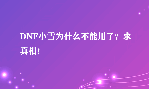 DNF小雪为什么不能用了？求真相！