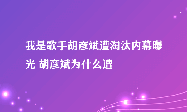 我是歌手胡彦斌遭淘汰内幕曝光 胡彦斌为什么遭