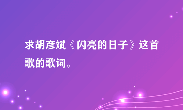 求胡彦斌《闪亮的日子》这首歌的歌词。