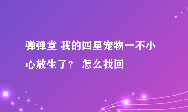 弹弹堂 我的四星宠物一不小心放生了？ 怎么找回