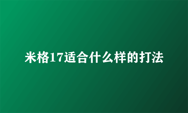 米格17适合什么样的打法