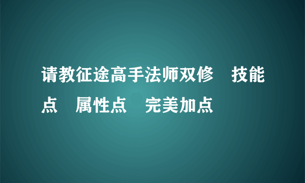 请教征途高手法师双修　技能点　属性点　完美加点