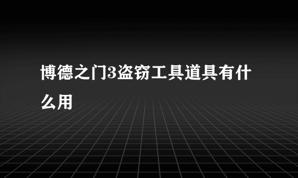 博德之门3盗窃工具道具有什么用