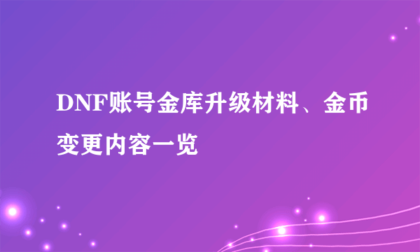 DNF账号金库升级材料、金币变更内容一览