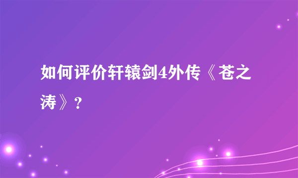 如何评价轩辕剑4外传《苍之涛》？