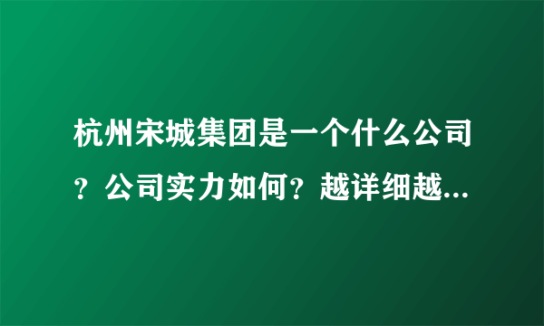 杭州宋城集团是一个什么公司？公司实力如何？越详细越真实越好！谢谢各位。