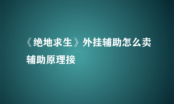 《绝地求生》外挂辅助怎么卖 辅助原理接