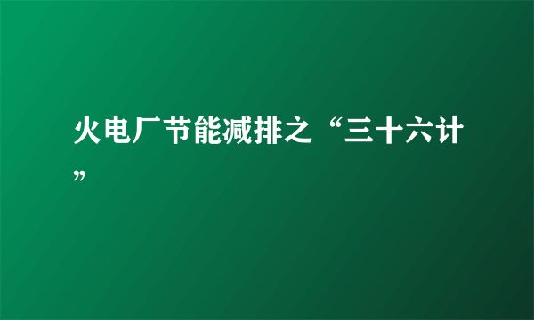 火电厂节能减排之“三十六计”