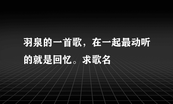 羽泉的一首歌，在一起最动听的就是回忆。求歌名