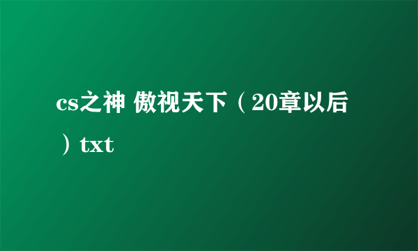 cs之神 傲视天下（20章以后）txt