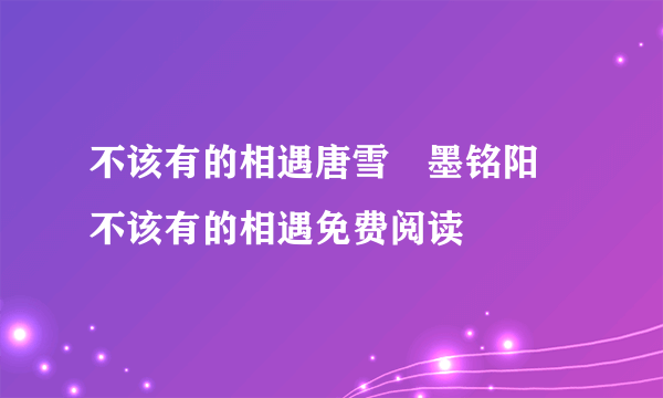 不该有的相遇唐雪嫚墨铭阳 不该有的相遇免费阅读