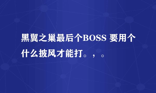 黑翼之巢最后个BOSS 要用个什么披风才能打。，。